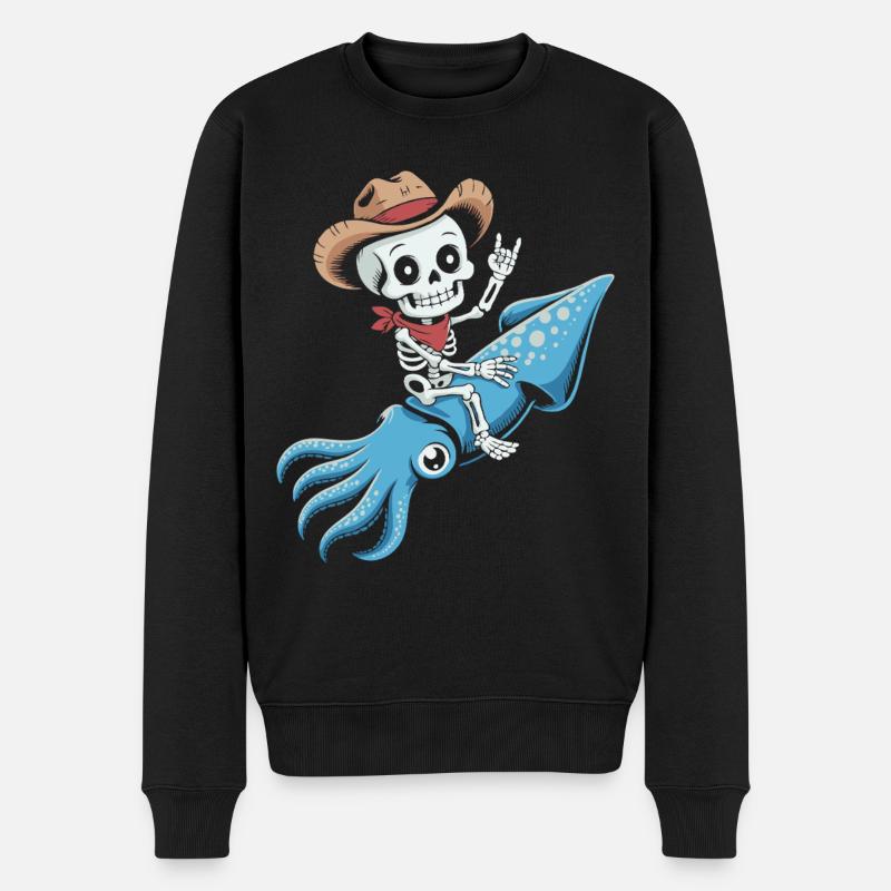 Cow-boy squelette sur pieuvre - Pull Premium bio Homme - noir