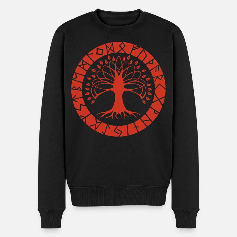 Roter Runenbaum - Männer Premium Bio Pullover - Schwarz