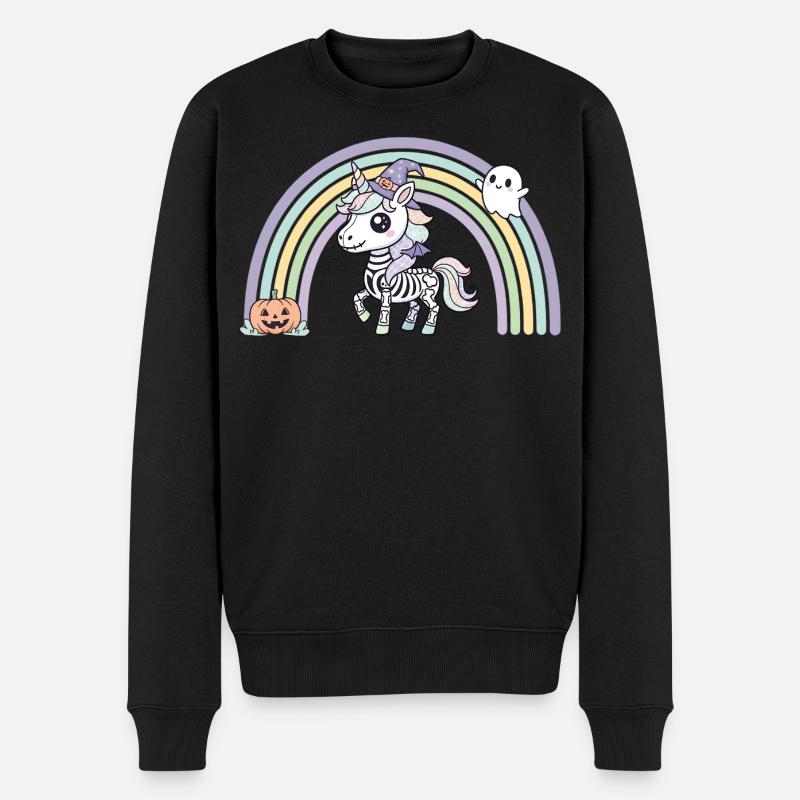 BOHO Skelett‑Einhorn mit Regenbogen – Halloween  - Männer Premium Bio Pullover - Schwarz
