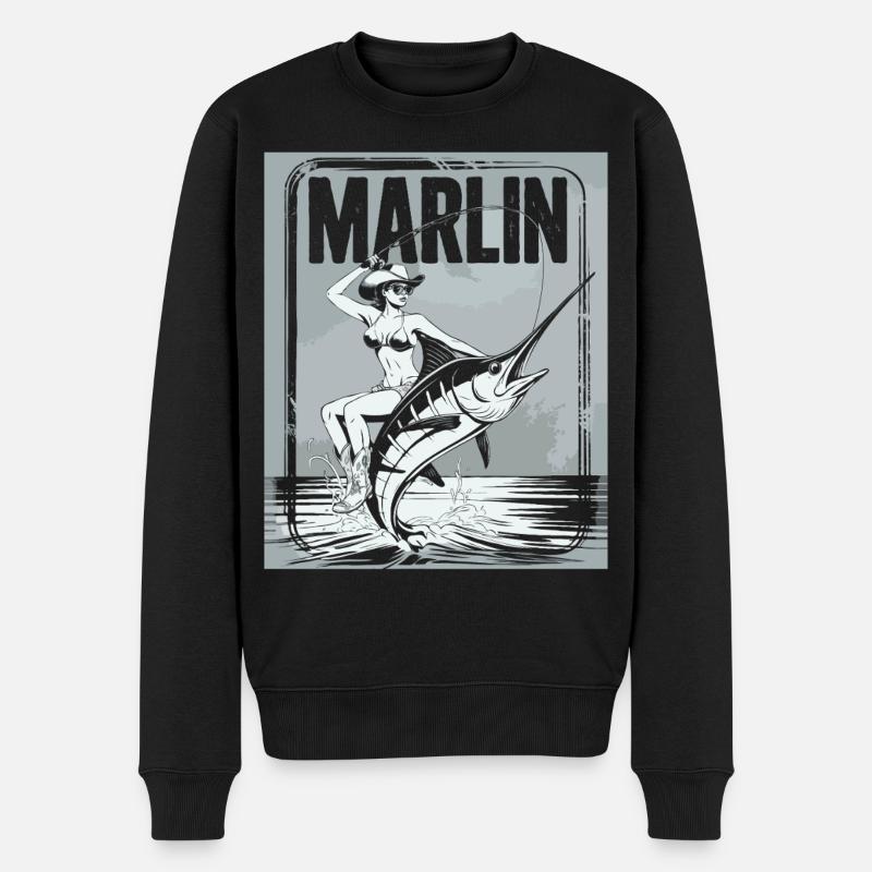 Marlin Anglerin Retro - Männer Premium Bio Pullover - Schwarz