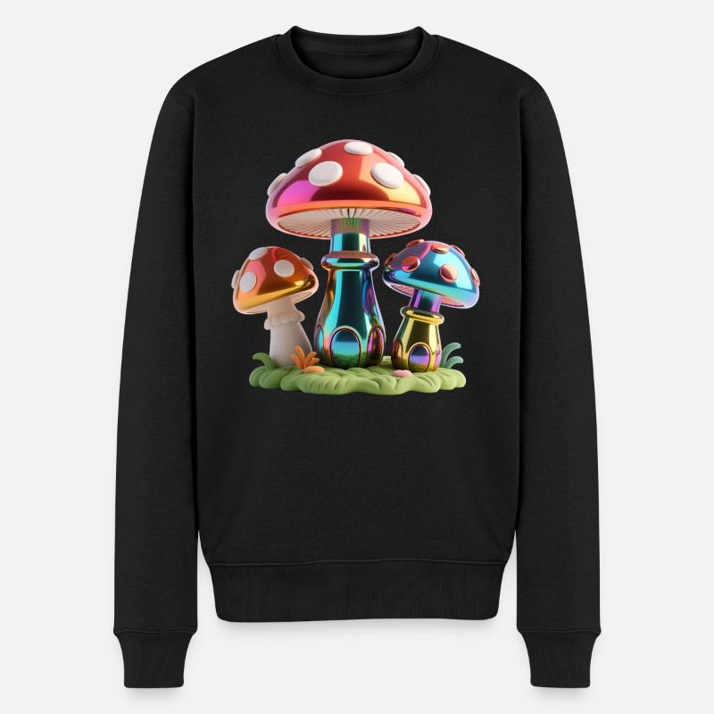 Chrome Mushrooms – Spectacle 3D futuriste - Pull Premium bio Homme - noir