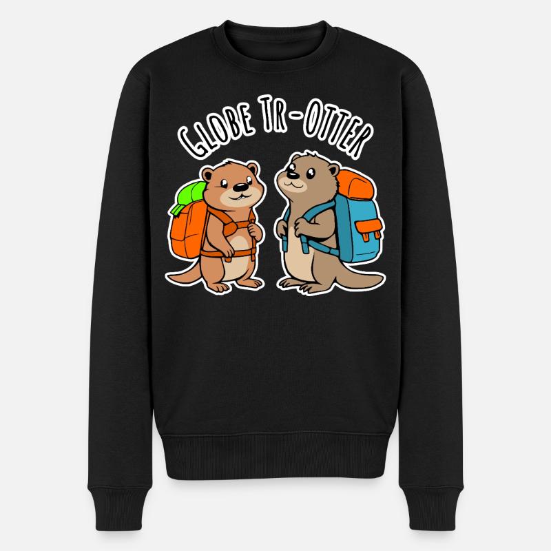 Zwei niedliche Backpacker Otter auf Weltreise - Männer Premium Bio Pullover - Schwarz