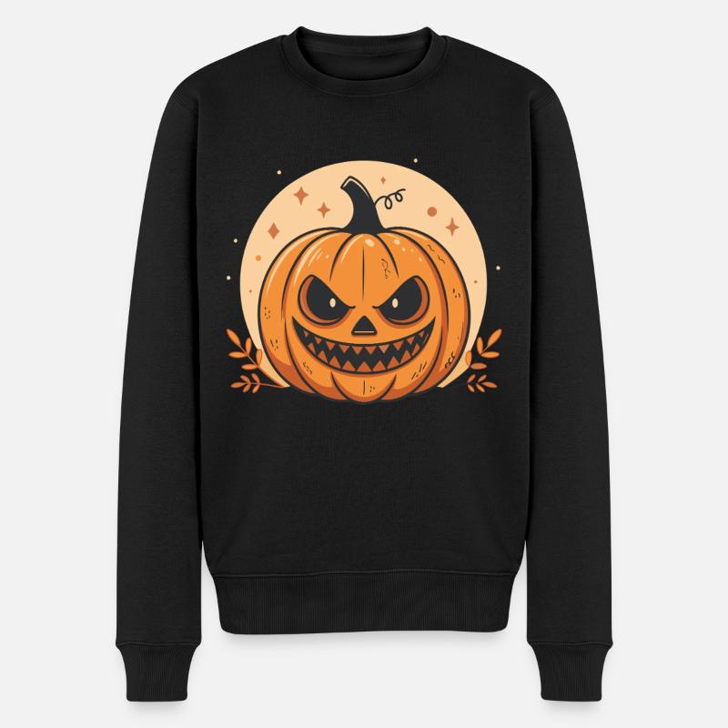 Citrouille Halloween au regard menaçant - Pull Premium bio Homme - noir