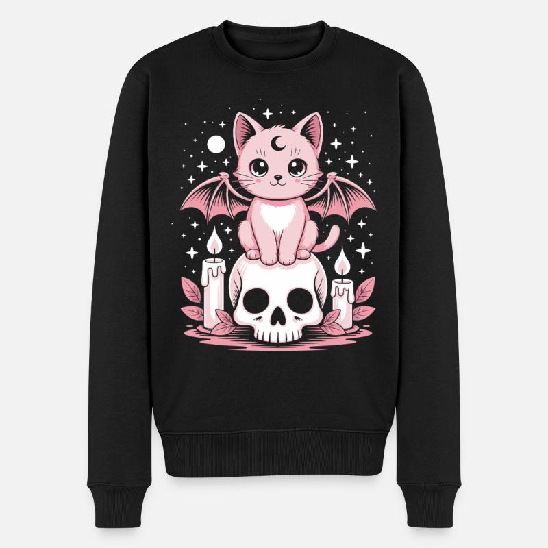 Chat Goth Pastel Kawaii - Pull Premium bio Homme - noir