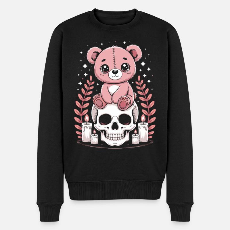 Kawaii Pastel Goth Patched Bear - Pull Premium bio Homme - noir