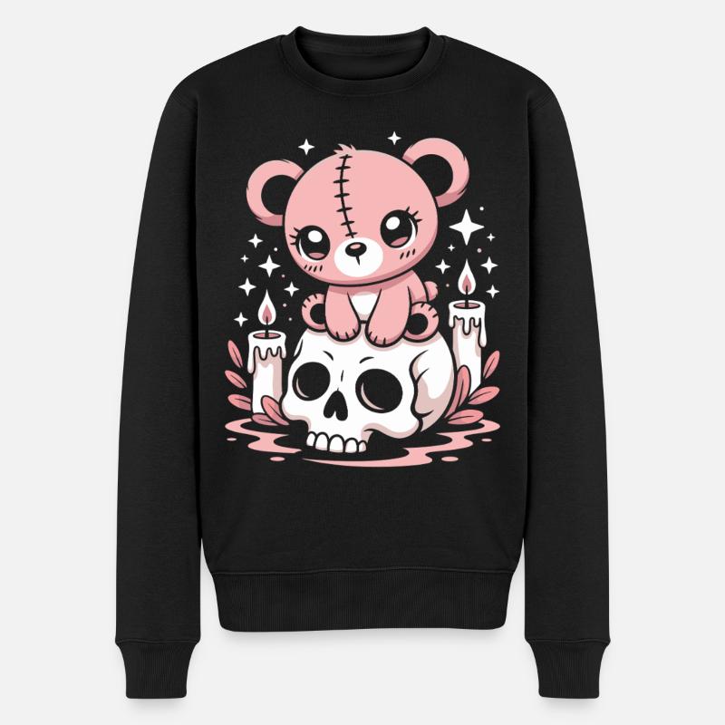 Kawaii Pastel Goth Patched Bear - Pull Premium bio Homme - noir