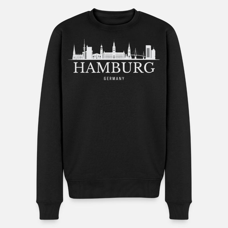 Hamburger Skyline, Hamburg Deutschland - Männer Premium Bio Pullover - Schwarz