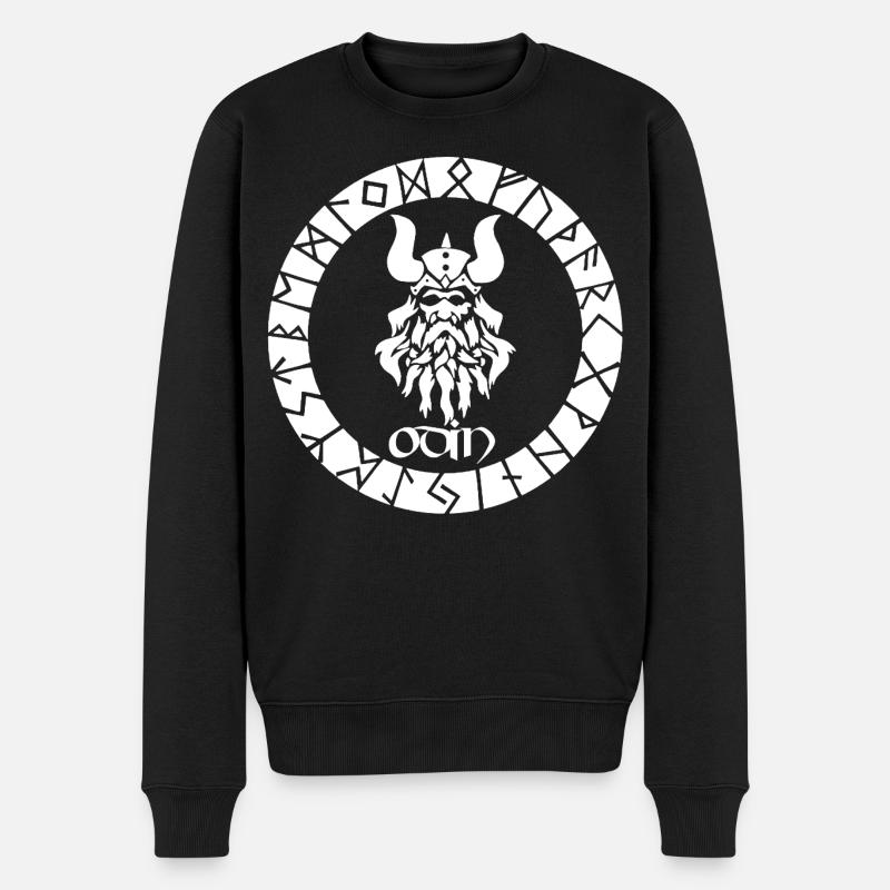 Dieu Odin et runes vikings blanches - Pull Premium bio Homme - noir