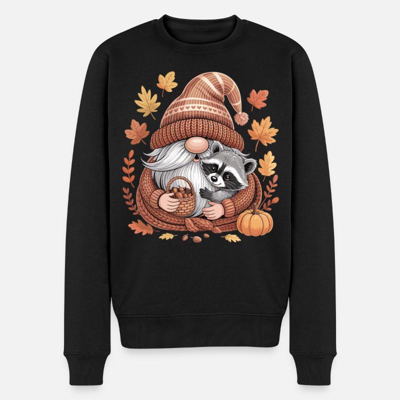 Herbst Wichtel Shirt mit Waschbär und Eicheln - Männer Premium Bio Pullover - Schwarz