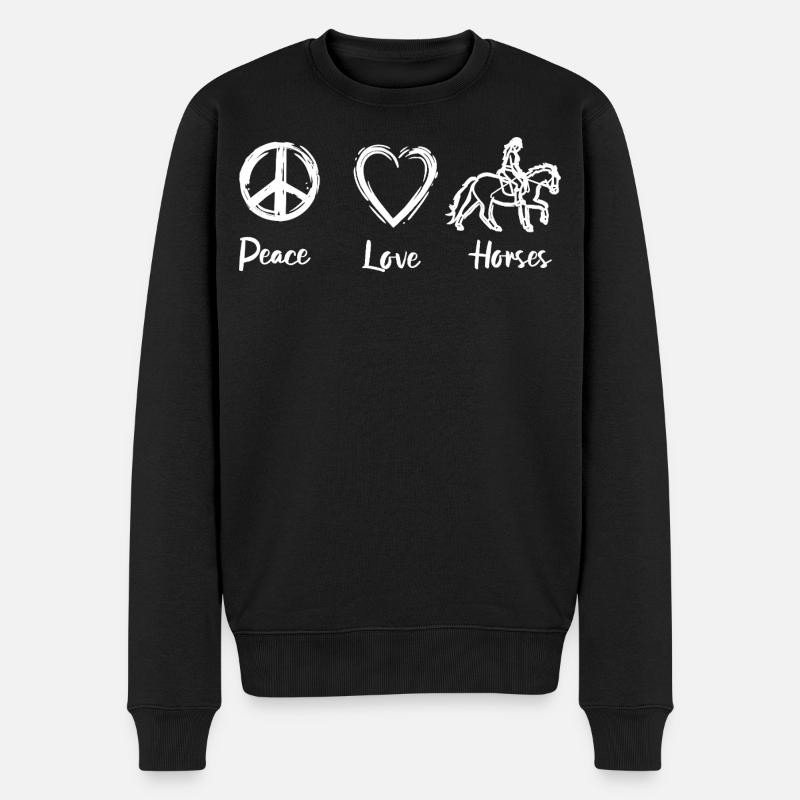 Peace Love Horses - Männer Premium Bio Pullover - Schwarz