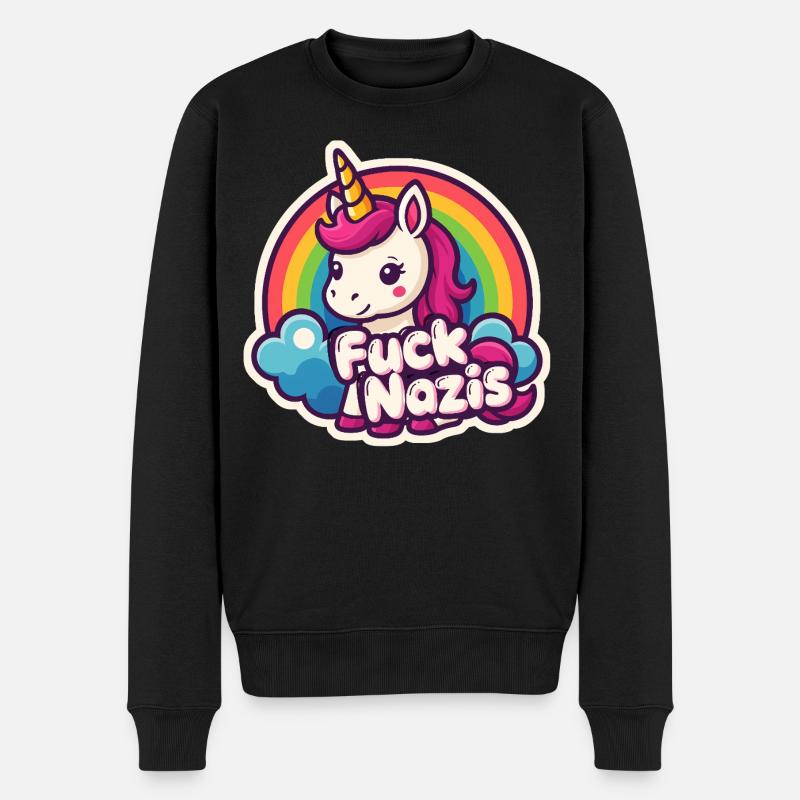 Einhorn Gegen Nazis Regenbogen Rainbow Unicorn - Männer Premium Bio Pullover - Schwarz
