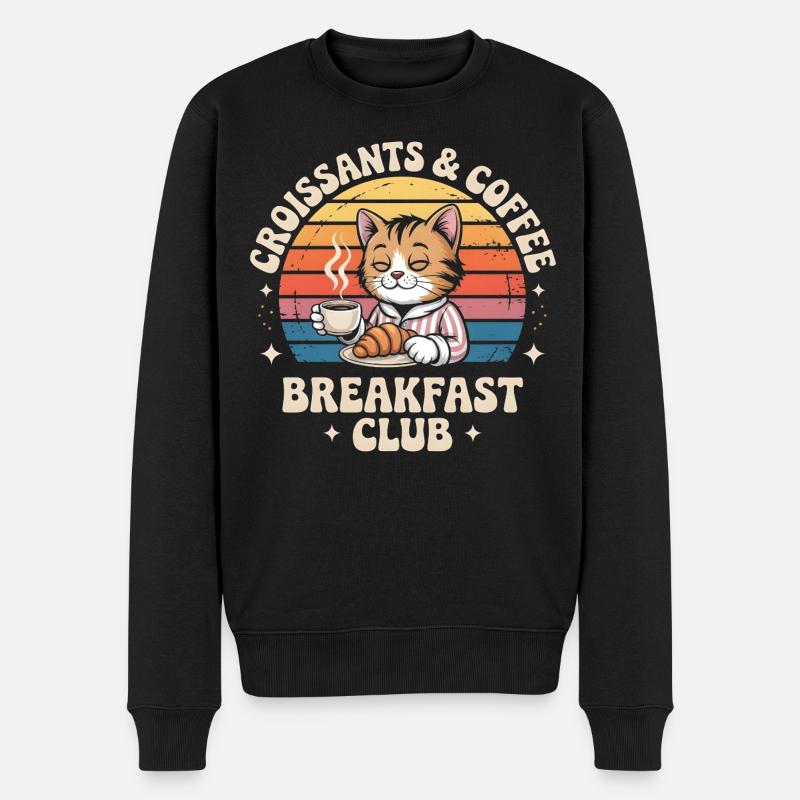 Katze Retro Kaffee Frühstück - Männer Premium Bio Pullover - Schwarz