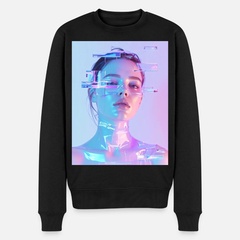 Irisierende Glitch Frau - Männer Premium Bio Pullover - Schwarz