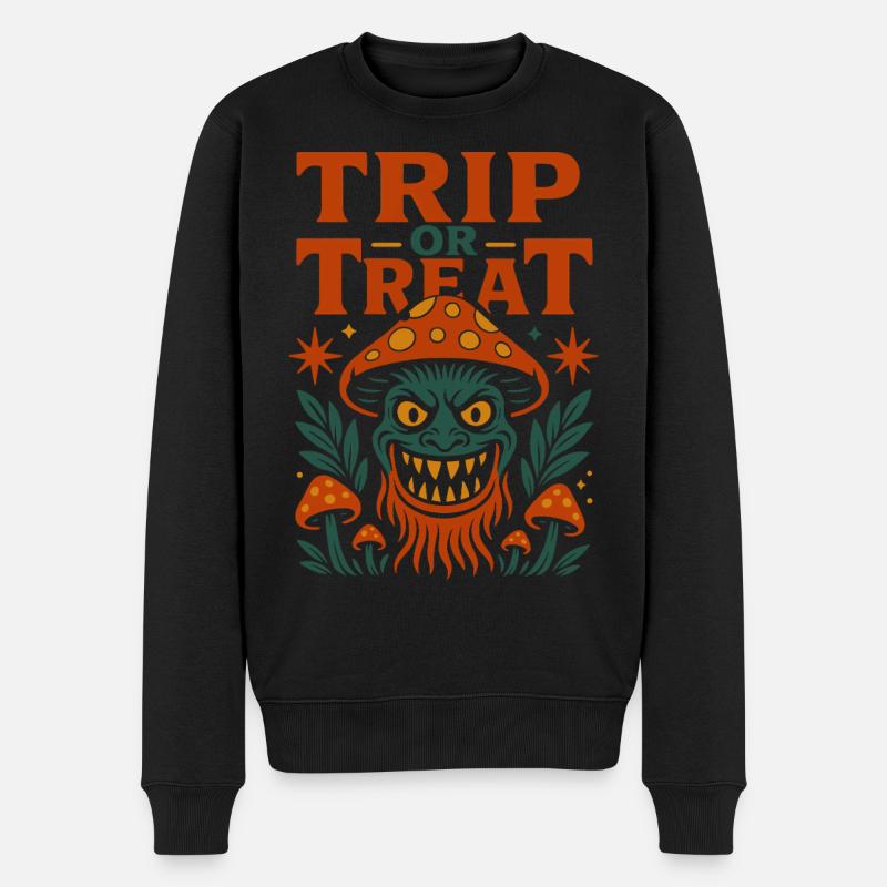 Trip oder Treat Psychedelisches Pilzmonster - Männer Premium Bio Pullover - Schwarz