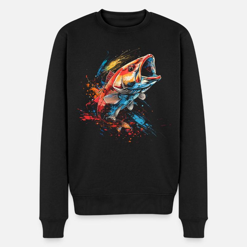 Fisch Farbklecks - Männer Premium Bio Pullover - Schwarz