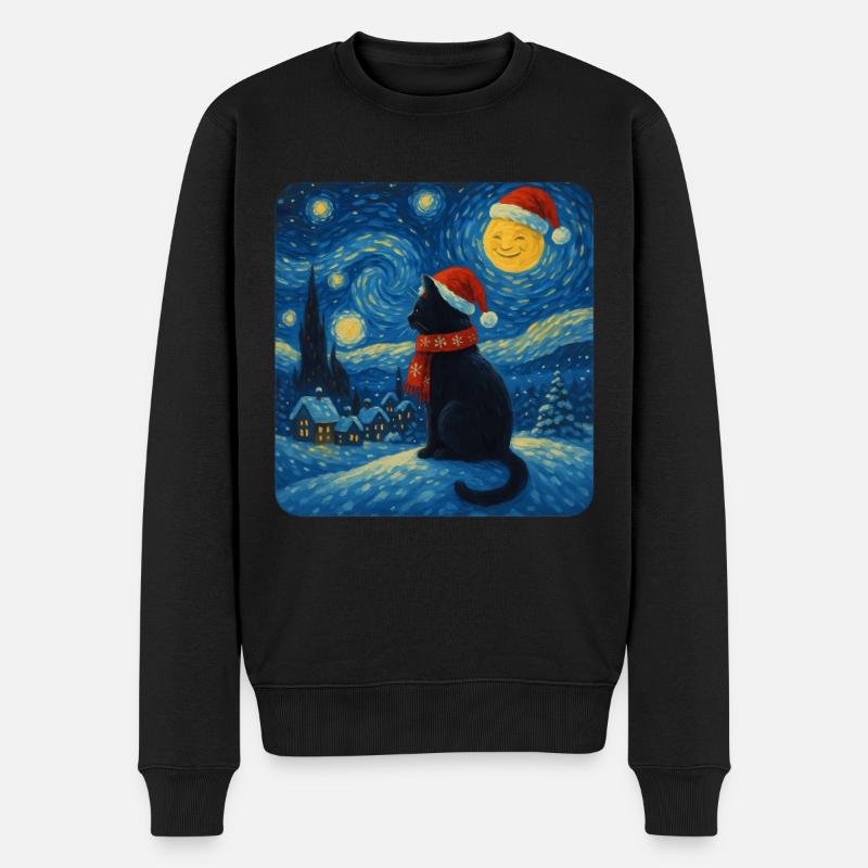 Sternennacht Katze im Weihnachtszauber - Männer Premium Bio Pullover - Schwarz