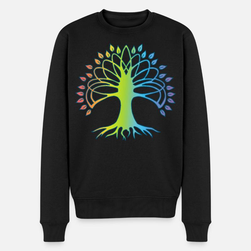 Mehrfarbiger Baum des Lebens - Männer Premium Bio Pullover - Schwarz