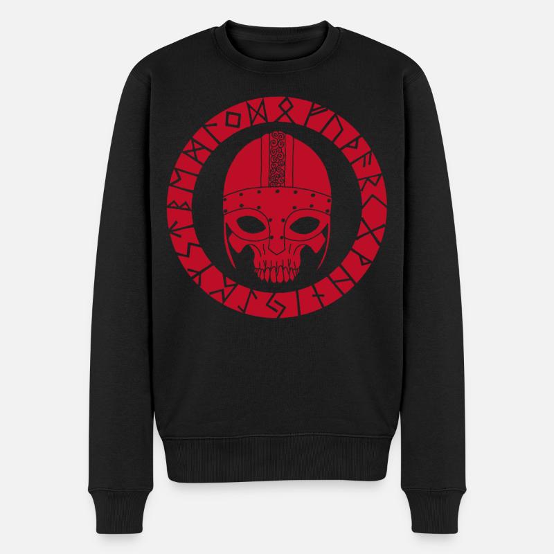Crâne rouge et runes vikings - Pull Premium bio Homme - noir