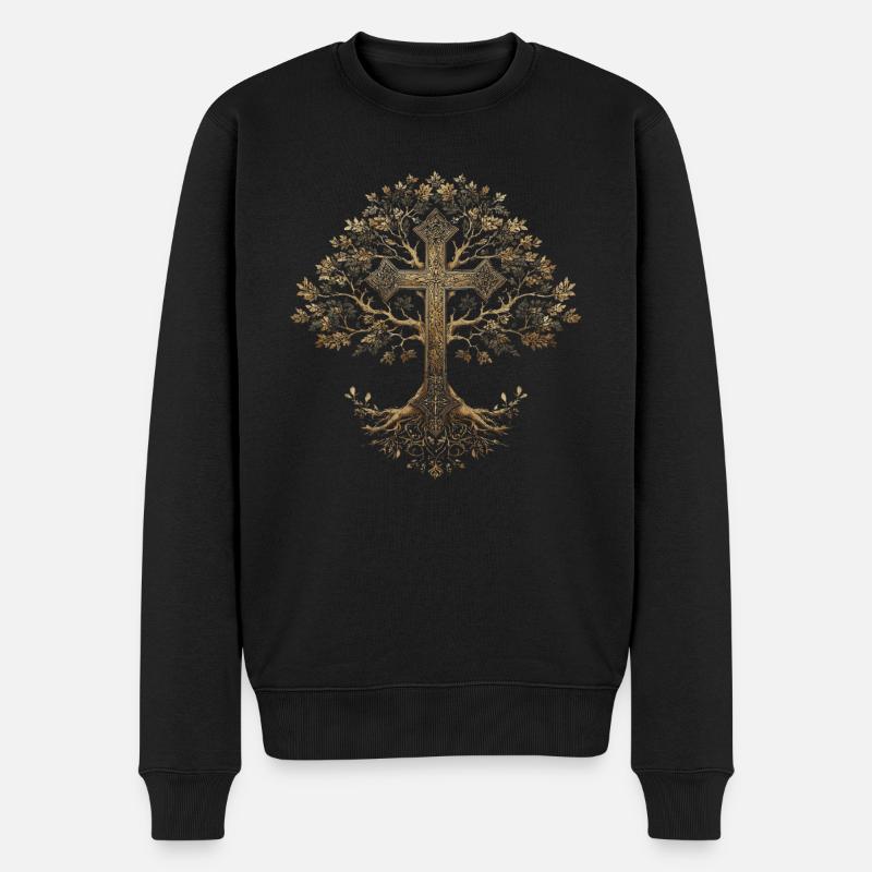 Christliches Kreuz Baum Glaube - Männer Premium Bio Pullover - Schwarz