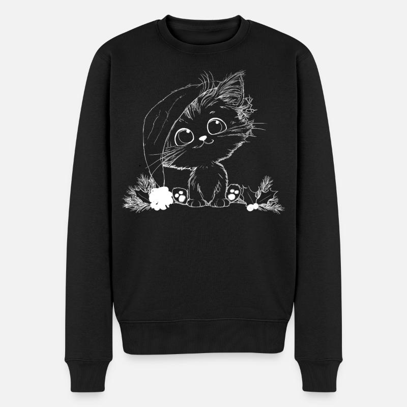 Chaton sous couronne de feuilles Santa Chat Père Noël - Pull Premium bio Homme - noir