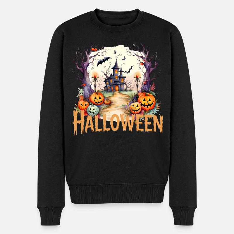 Halloween Laternenpfad zur Spukvilla - Männer Premium Bio Pullover - Schwarz