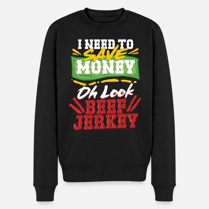 Beef Jerky Trockenfleisch Biltong Pemmikan - Männer Premium Bio Pullover - Schwarz
