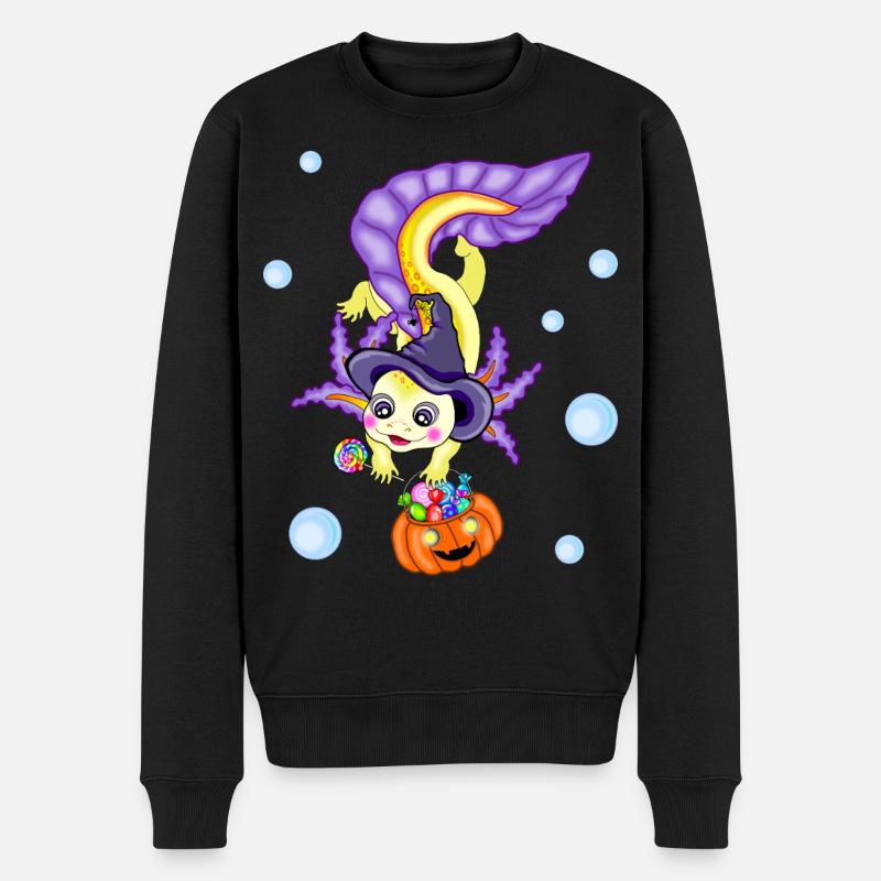 Halloween Axolotl Sorcière Citrouille - Pull Premium bio Homme - noir