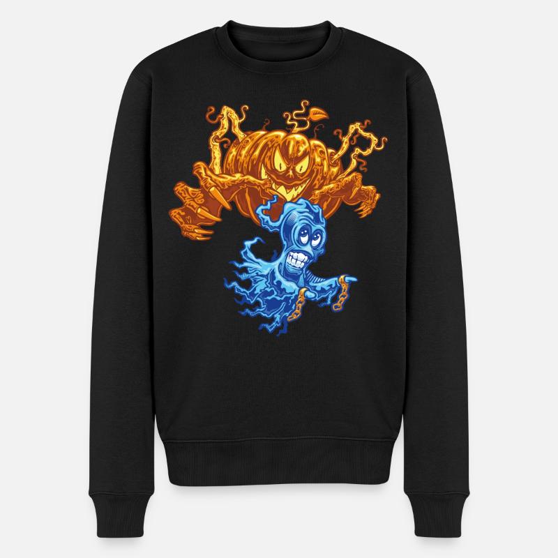 🎃Spukhafter Kürbis-Geisterjäger 👻 - Männer Premium Bio Pullover - Schwarz