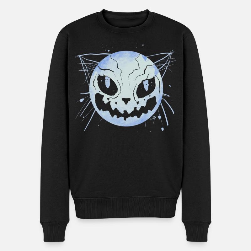 Katzen Zombie Mond - Männer Premium Bio Pullover - Schwarz