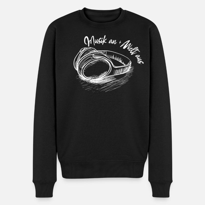 Kopfhörer: Musik an - Welt aus - Männer Premium Bio Pullover - Schwarz
