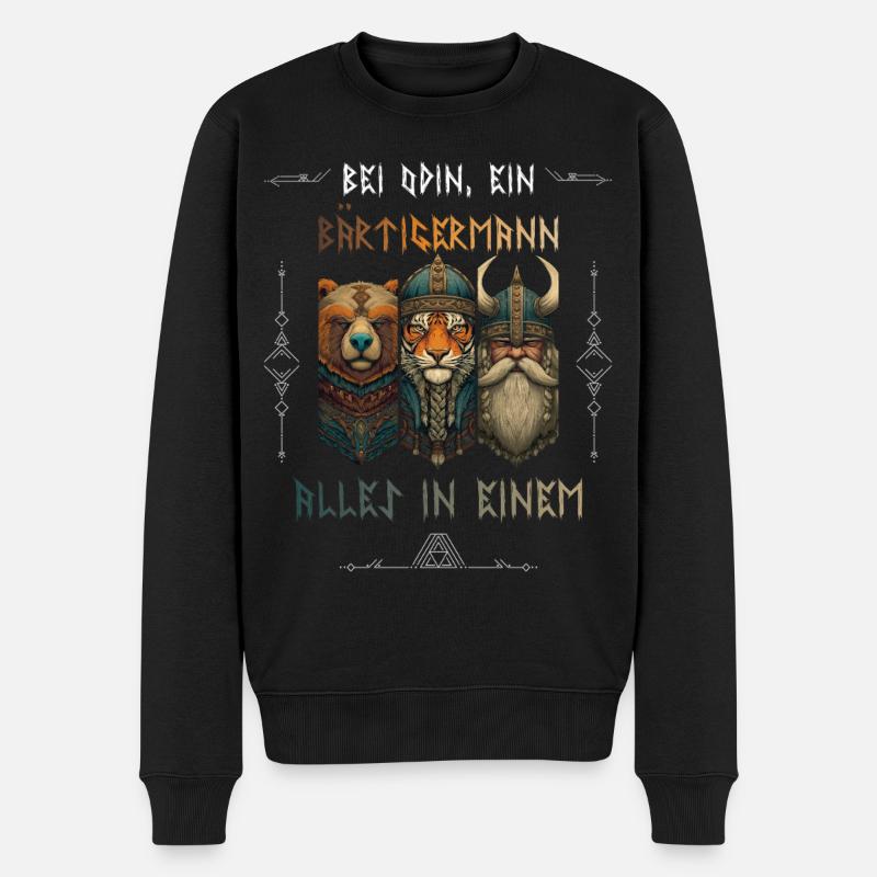 Bärtigermann – Nordisches Wikinger Design - Männer Premium Bio Pullover - Schwarz