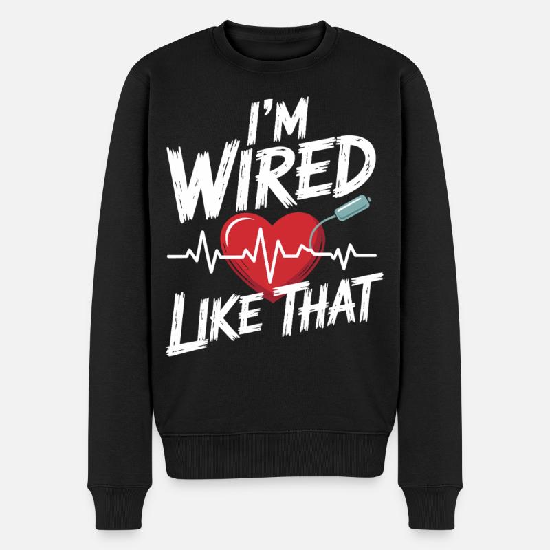 Ich bin vernetzt Herzschlag - Männer Premium Bio Pullover - Schwarz