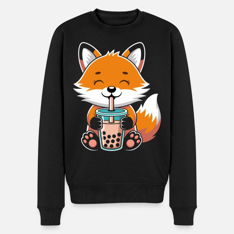 Kawaii Bubble Tee Fuchs Boba Tee - Männer Premium Bio Pullover - Schwarz