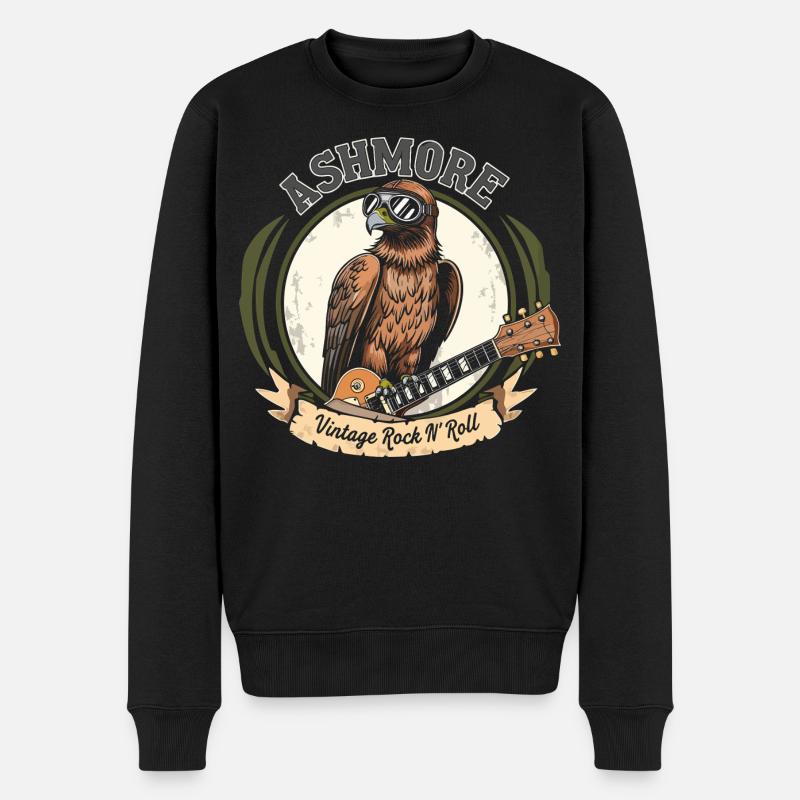 Vintage Rock Adler mit Gitarre - Männer Premium Bio Pullover - Schwarz