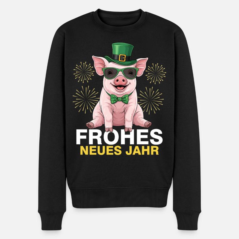 Godt nytår heldig gris - Økologisk premium-sweatshirt til mænd - sort