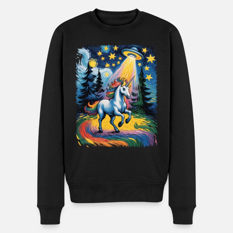 Leuchtendes Einhorn im Sternenrausch - Männer Premium Bio Pullover - Schwarz