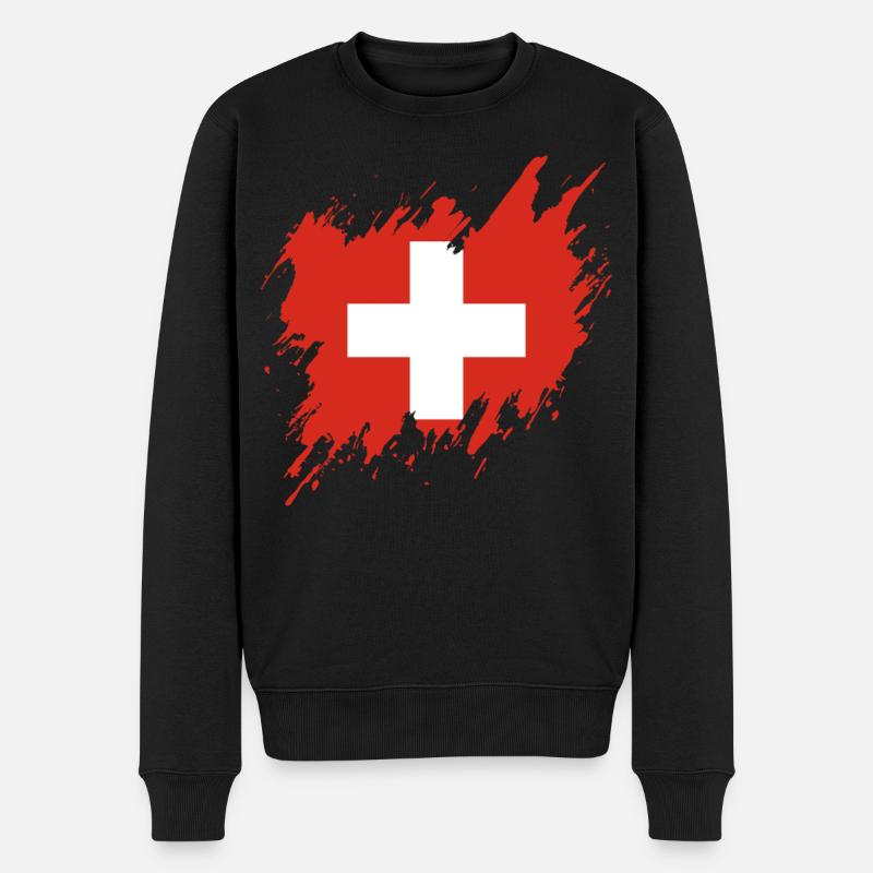Drapeau de la Suisse, style déchiré - Pull Premium bio Homme - noir