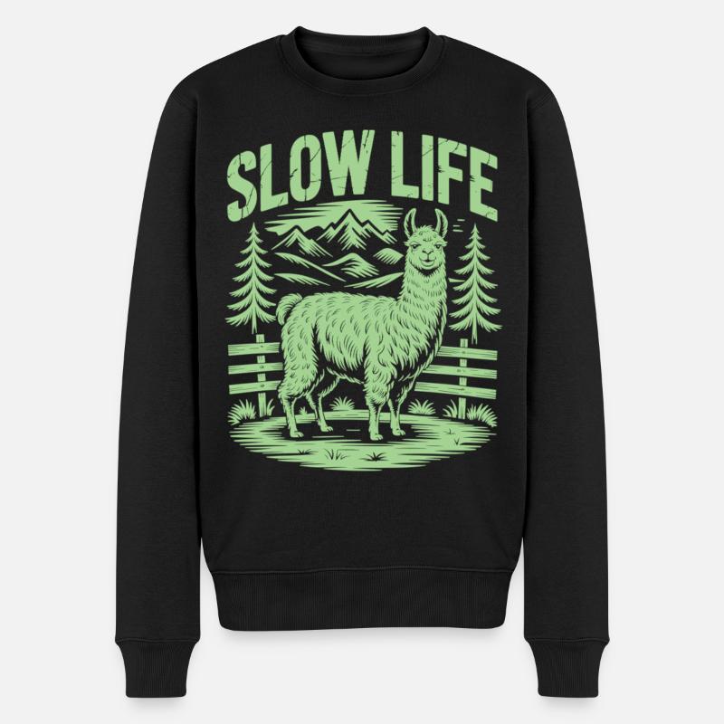 Entschleunigung Shirt mit Lama - Ruhe genießen - Männer Premium Bio Pullover - Schwarz