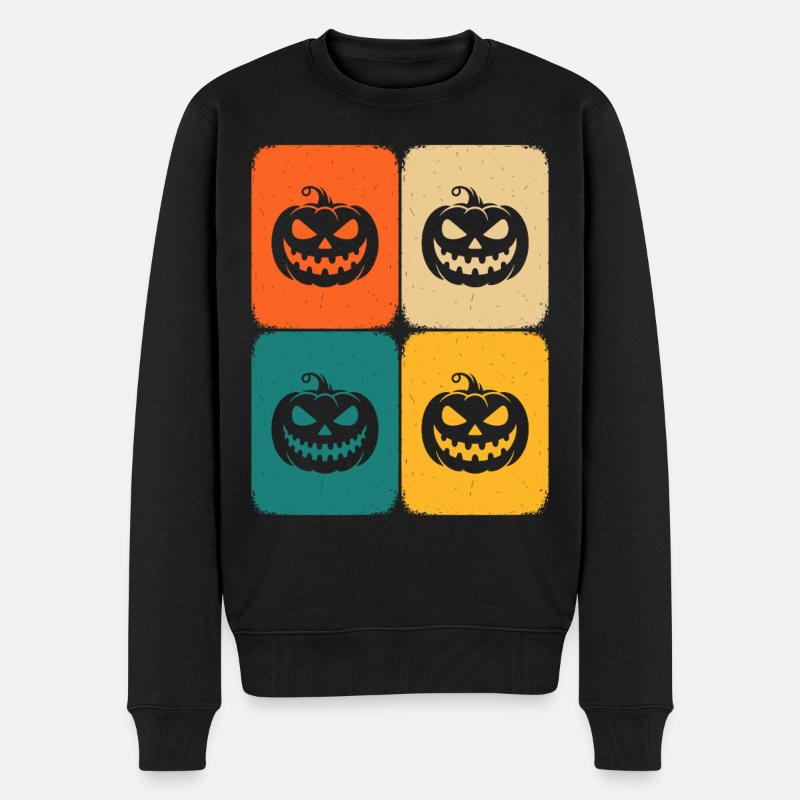 Halloween Rétro Citrouille Joyeux Effrayant - Pull Premium bio Homme - noir