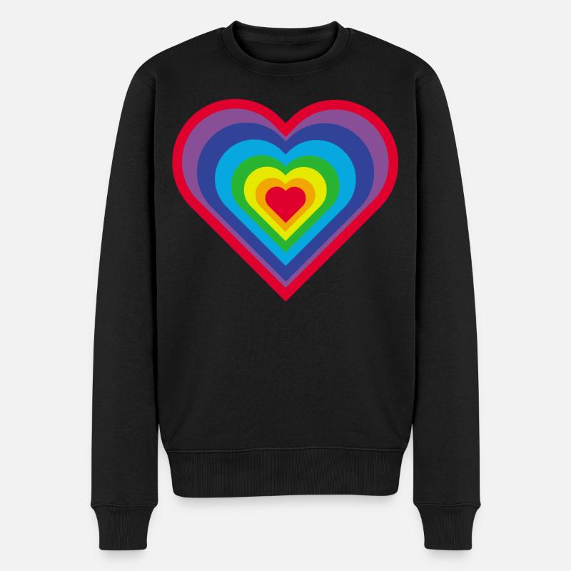 Regenbogen-Herz - Männer Premium Bio Pullover - Schwarz