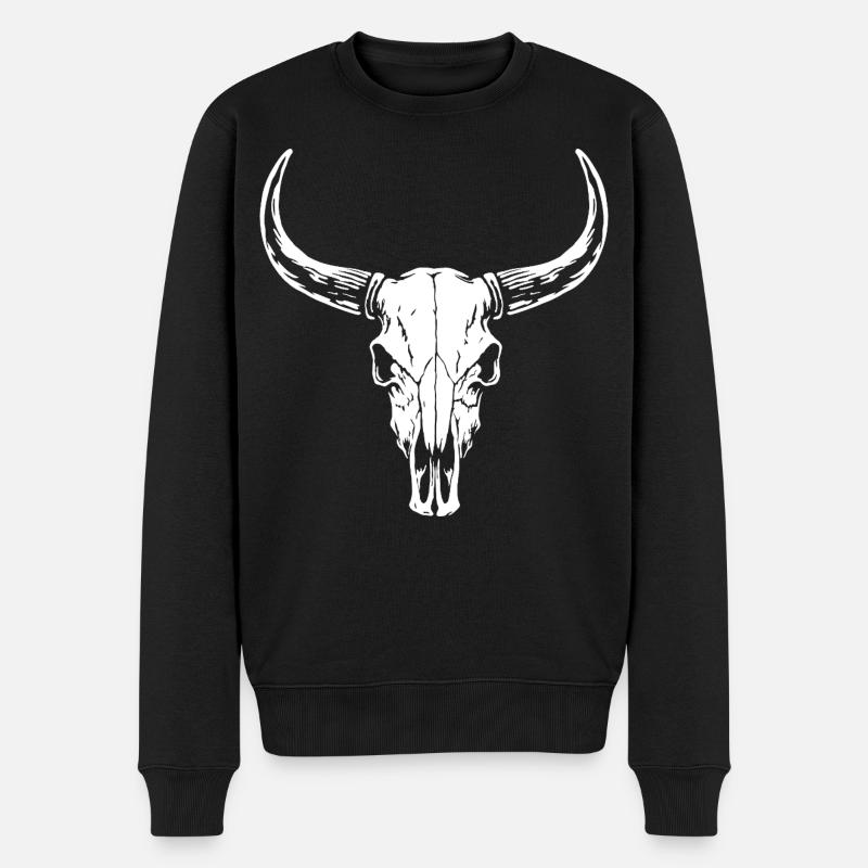 Stier Schädel Silhouette - Western Style - Männer Premium Bio Pullover - Schwarz