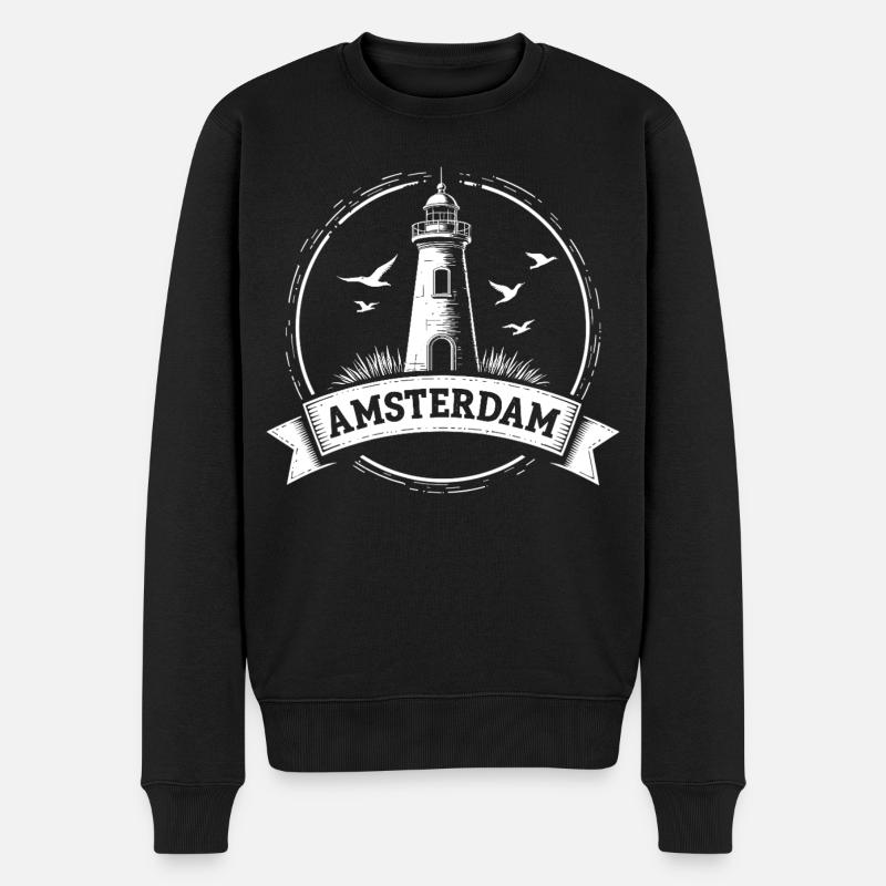 Leuchtturm Amsterdam Maritimes  - Männer Premium Bio Pullover - Schwarz