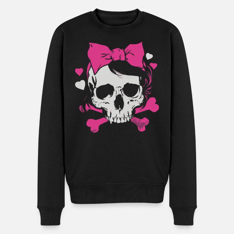 Pink Skull mit Zöpfen und Schleifen - Männer Premium Bio Pullover - Schwarz
