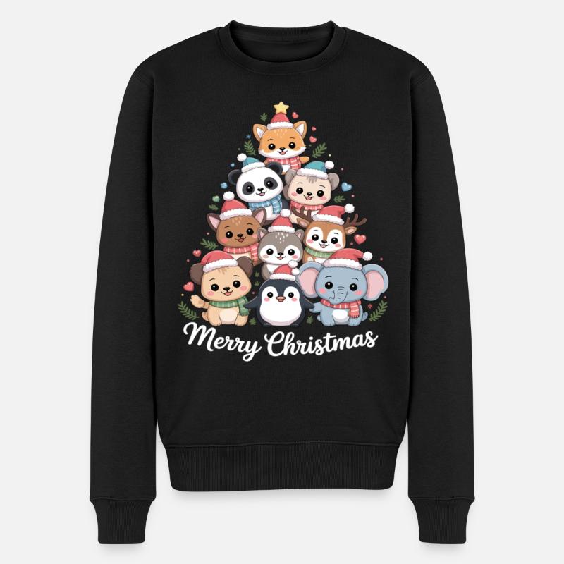 Tierischer Weihnachtsbaum – Niedliche Xmas Tiere - Männer Premium Bio Pullover - Schwarz