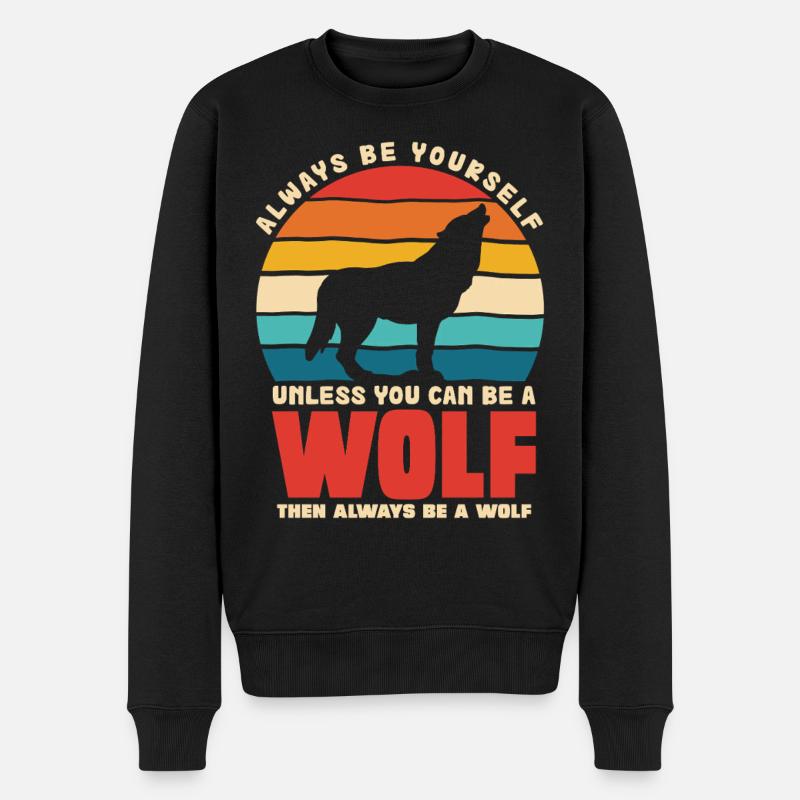 Wolfsruf: Sei Immer Du Selbst - Männer Premium Bio Pullover - Schwarz