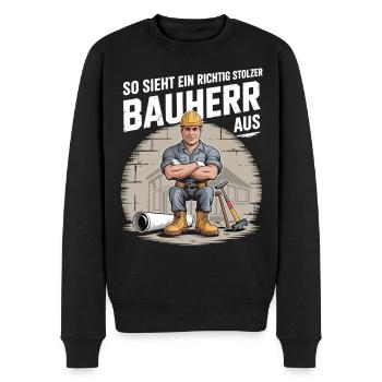 Stolzer Bauherr mit Helm & Werkzeug - Männer Premium Bio Pullover - Schwarz - Vorne - Nico (187cm)