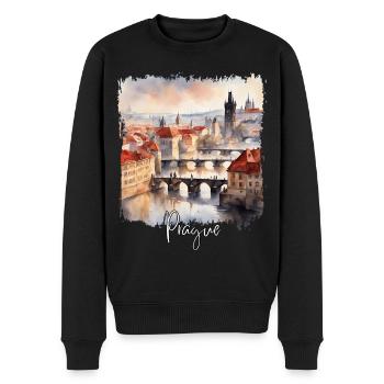 Aquarell aus Prag, Prag, Tschechische Republik - Männer Premium Bio Pullover - Schwarz - Vorne - Nico (187cm)