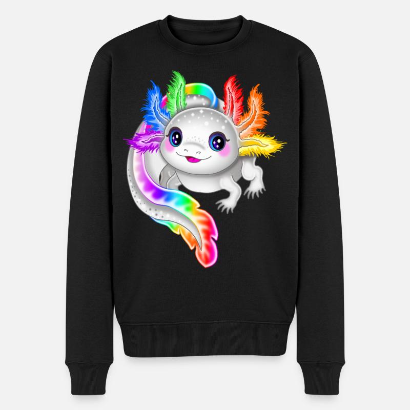 Regenbogen bunter Axolotl - Männer Premium Bio Pullover - Schwarz