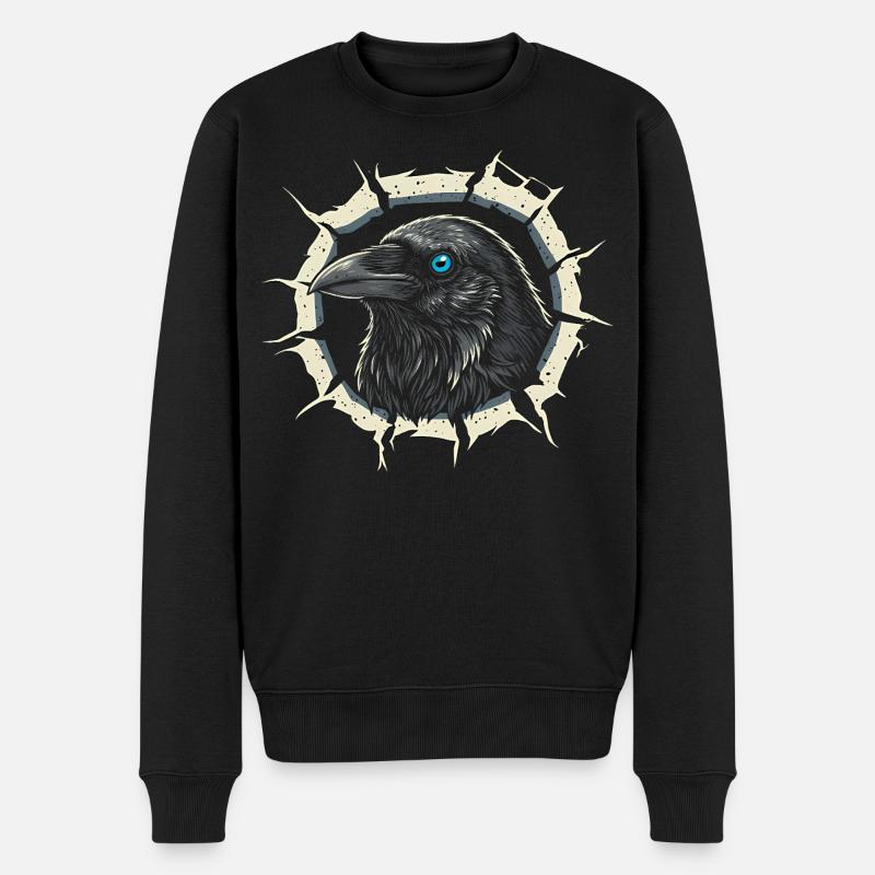 Gothic Krähe guckt aus Riss - Rabe - Männer Premium Bio Pullover - Schwarz