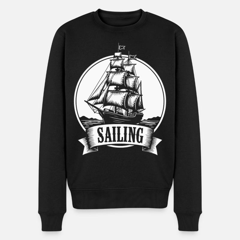 Sailing Segelschiff Maritim Ahoi - Männer Premium Bio Pullover - Schwarz